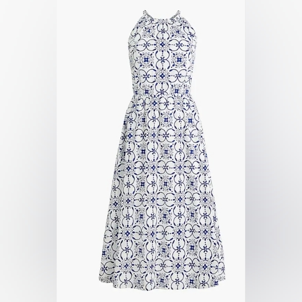 J.Crew Factory Strappy poplin halter dress blue white 2 $128